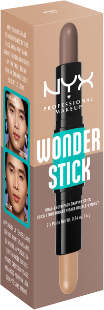 Акція на Стік для контурингу обличчя двосторонній NYX Professional Makeup Wonder Stick Dual Face Highlight & Contour 03 light medium 2х4 г від Rozetka