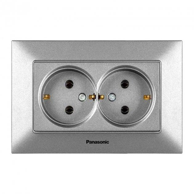 Розетка двойная с заземлением Panasonic Arkedia Slim серебристая – фото ...
