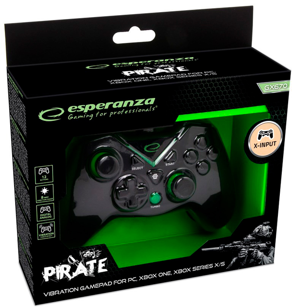 Дротовий геймпад Esperanza Pirate PC/XBOX ONE/XBOX SERIES X/S USB 2.0 Black (EGG114K) - зображення 3