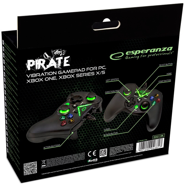Дротовий геймпад Esperanza Pirate PC/XBOX ONE/XBOX SERIES X/S USB 2.0 Black (EGG114K) - зображення 4