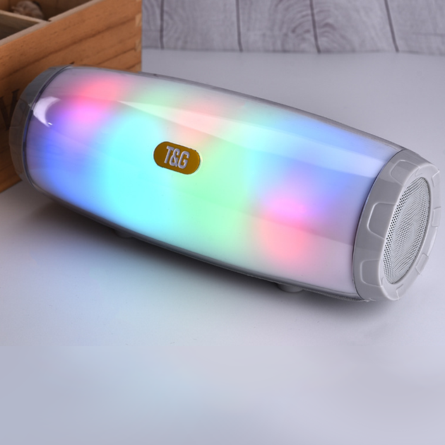Беспроводная Bluetooth колонка с RGB подсветкой T&G TG165C-LED со светомузыкой, USB, microSD, FM радио, Микрофон Grey - изображение 4