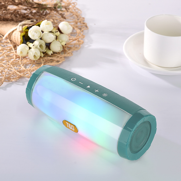 Беспроводная Bluetooth колонка с RGB подсветкой T&G TG165C-LED со светомузыкой, USB, microSD, FM радио, Микрофон Mint - изображение 6