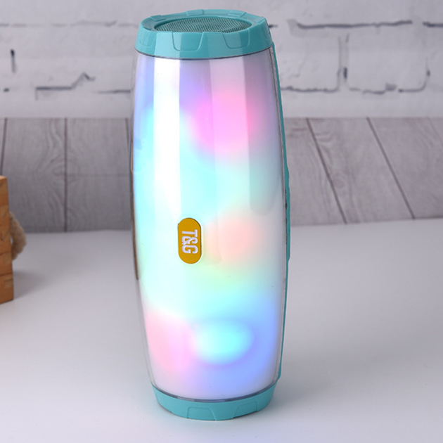 Беспроводная Bluetooth колонка с RGB подсветкой T&G TG165C-LED со светомузыкой, USB, microSD, FM радио, Микрофон Mint - изображение 3