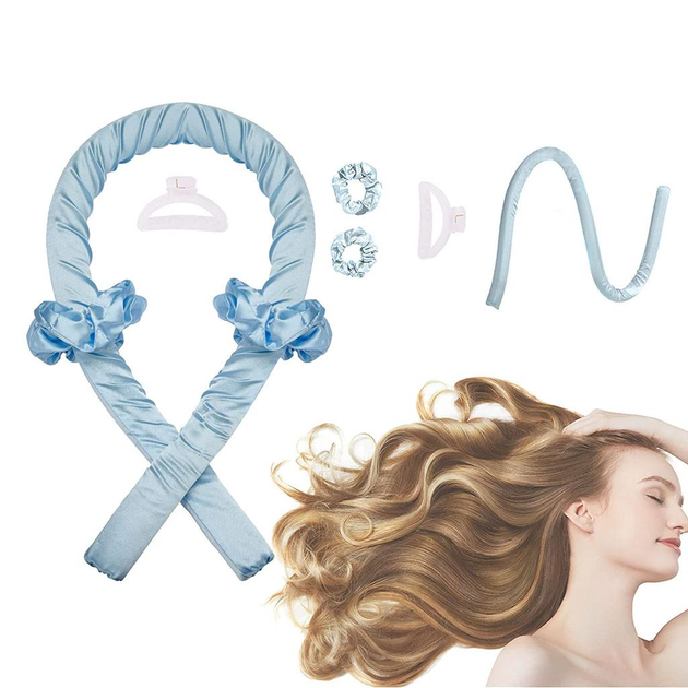 Мягкие шелковые бигуди для локонов с резинками и заколкой Stely Hair Hold Голубой - изображение 8