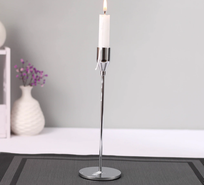 Комплект подсвечников REMY-DECOR серебристый на тонкой ножке на одну свечу 23см 28см 33см 3 шт. 21003 - изображение 6