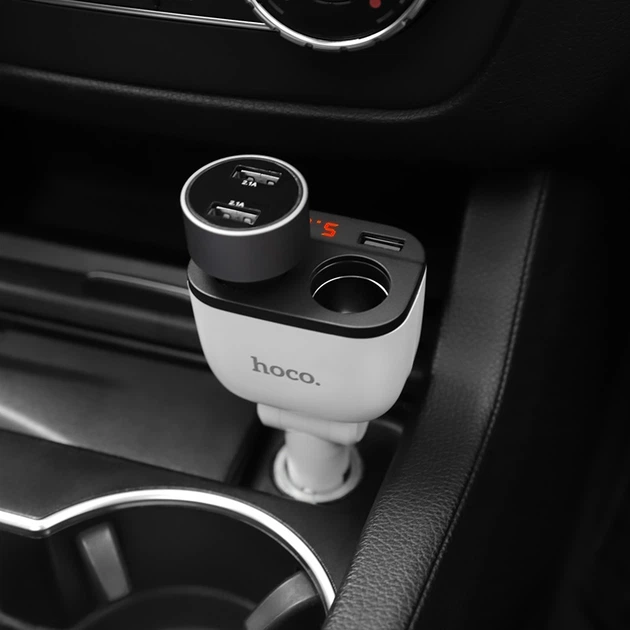 Автомобільний зарядний пристрій Hoco Z28 (2 cigarette port 160Wmax+2USB 3.1Amax) LED Display White (24719) - зображення 8