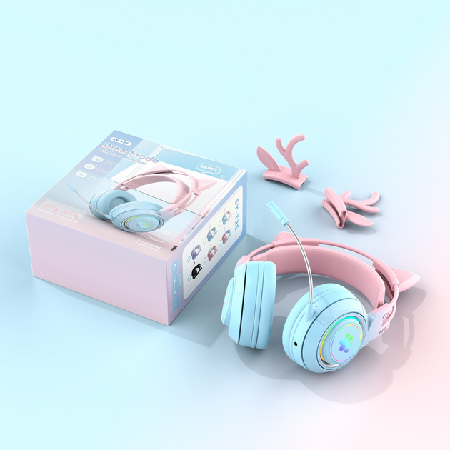 Беспроводные наушники со съемными ушками кота и оленя ATD SY-T25 Pink ...