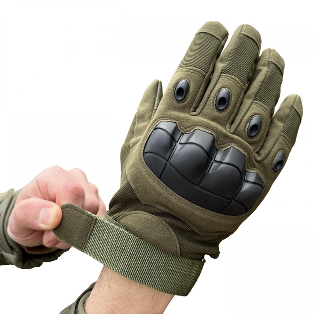 Тактичні рукавички штурмові повнопалі військові колір олива з ударними накладками розмір XL - изображение 1