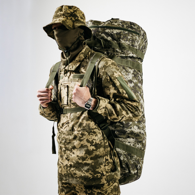 Баул армійський піксель, сумка баул армійський 120 л тактичний баул, тактичний баул-рюкзак - зображення 2