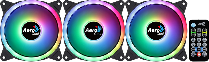 Chłodzenie Aerocool DUO12PRO Kit 3xFan 12cm ARGB LED Dual Ring Antivibration 6 Pins Czarny (AEROPGSDUO12-PRO-ARG) - obraz 2