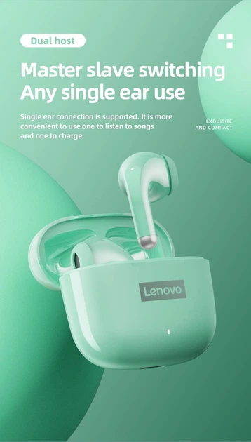 Бездротові навушники Lenovo LP40 pro Plus Bluetooth 5.3 Green - зображення 2