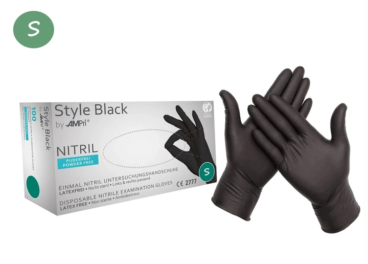 Рукавички нітрилові, чорні, розмір S, AMPri Style Black, 100 шт - зображення 1