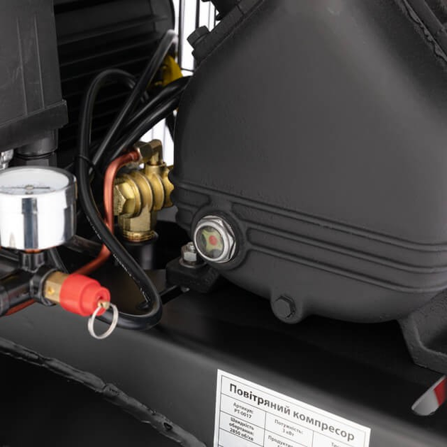 Компресор 100 л, вертикальний, 3 кВт, 220 В, 10 aтм, 500 л/хв. 2 циліндри INTERTOOL PT-0017 - изображение 6