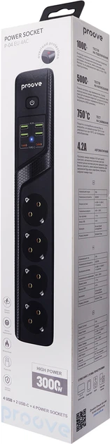 Мережевий фільтр Proove Power Socket P-04 (4 розетки + 4 USB + 2 Type-C) 2М (39684) - зображення 6