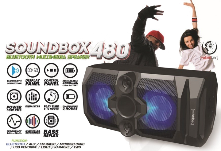 Głośnik przenośny Rebeltec SoundBox 480 Portable Bluetooth Stereo Speaker 50W RMS Black (AKGRLTGLO0004) - obraz 3