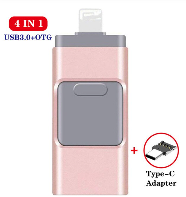 USB Флешка 4в1 512GB Type-C/Micro/Lightning/USB для телефона / компьютера iPhone/Android Розовый - Фото 1 USB Флешка 4в1 512GB Type-C/Micro/Lightning/USB для телефона / компьютера iPhone/Android Розовый - изображение 1