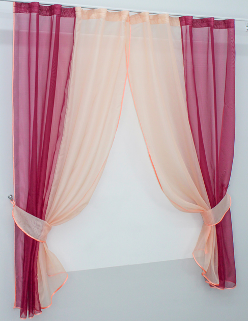 Комплект кухонних штор VR-Textil № 017к з підв'язками на карниз 1 - 1.5 м 265х170 см Бордовий з персиковим (50-014) - зображення 2