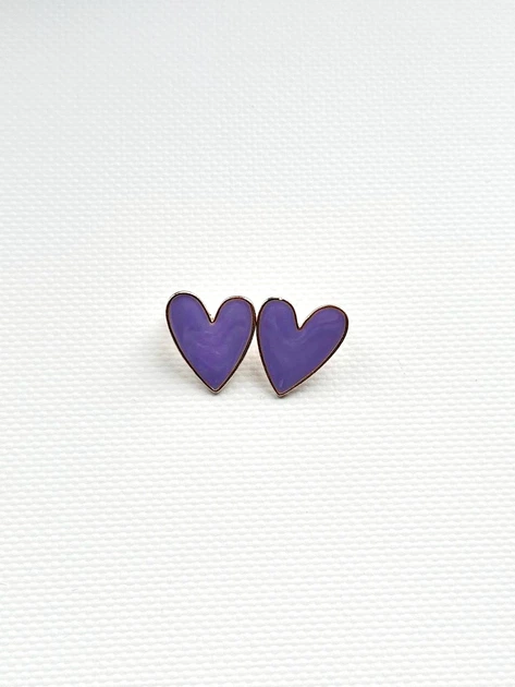 Сережки жіночі ніжні пусети у вигляді сердечок колір бузковий - изображение 5