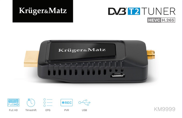 Цифровий тюнер Kruger&Matz mini DVB-T2 H.265 HEVC KM9999 (5901890075862) - зображення 5