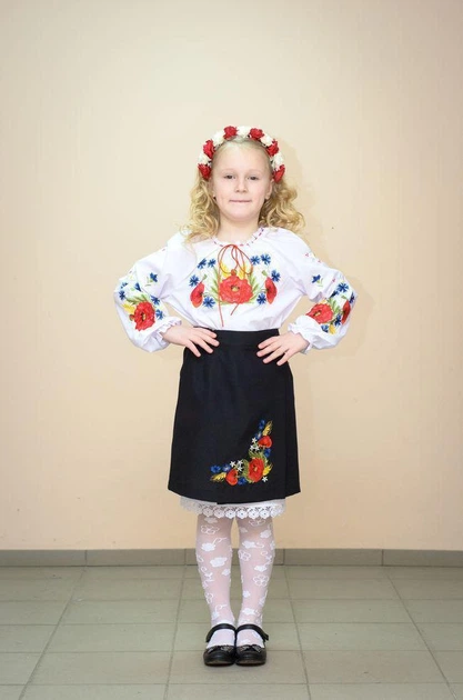 Юбка Волинські візерунки украинская вышитая на девочку Полевые цветы 122 см черная - изображение 3