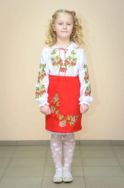 Юбка Волинські візерунки украинская вышитая на девочку Красная калина 110 см красная - изображение 3