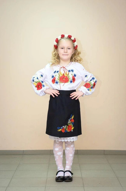 Юбка Волинські візерунки украинская вышитая на девочку Полевые цветы 134 см черная - изображение 3