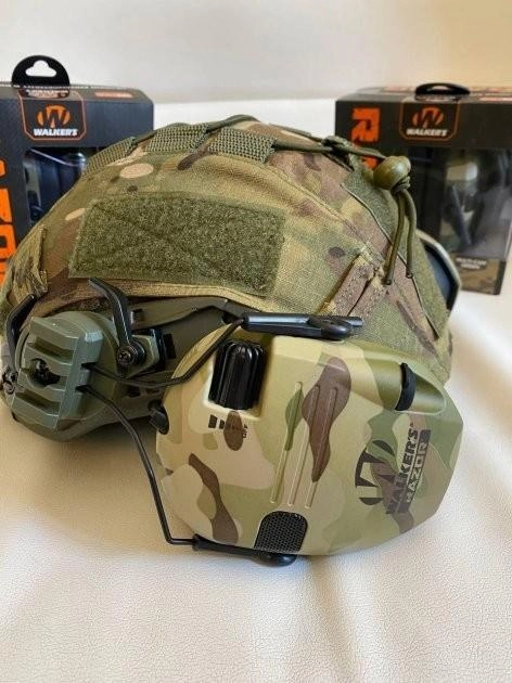 Комплект Активные тактические наушники для стрельбы Walker's Razor Slim Electronic Muffs (Multicam Camo) + крепеж на шлем +очки - изображение 1