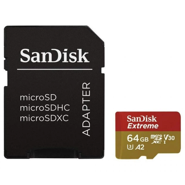 Карта пам'яті SANDISK 64GB microSD class 10 UHS-I U3 A2 EXTREME (SDSQXA2-064G-GN6AA) - Фото 1 Карта пам'яті SANDISK 64GB microSD class 10 UHS-I U3 A2 EXTREME (SDSQXA2-064G-GN6AA) - зображення 1