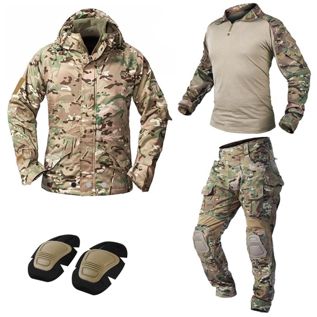 Тактичний військовий костюм Ріп-Стоп HAN WILD G3 Multicam Куртка флісова Rip-Stop, Убакс та Штани із захистом колін XL Мультикам HWMRF0026800-2 - зображення 1