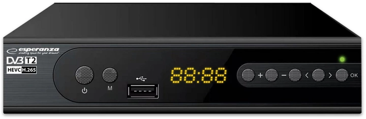 Tuner cyfrowy Esperanza Digital DVB-T2 H.265/HEVC EV106P Czarny (5901299957790) - obraz 2