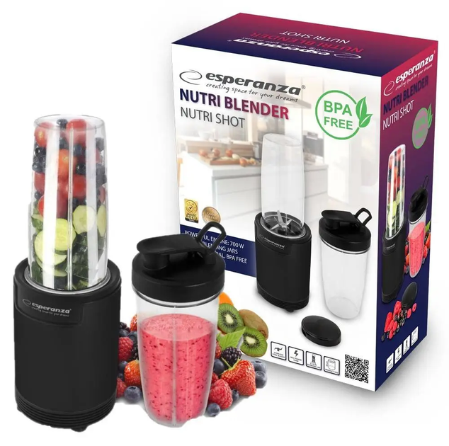 Фітнес блендер для смузі Esperanza Nutri Shot 6W1 EKM029 700 W чорний - зображення 4