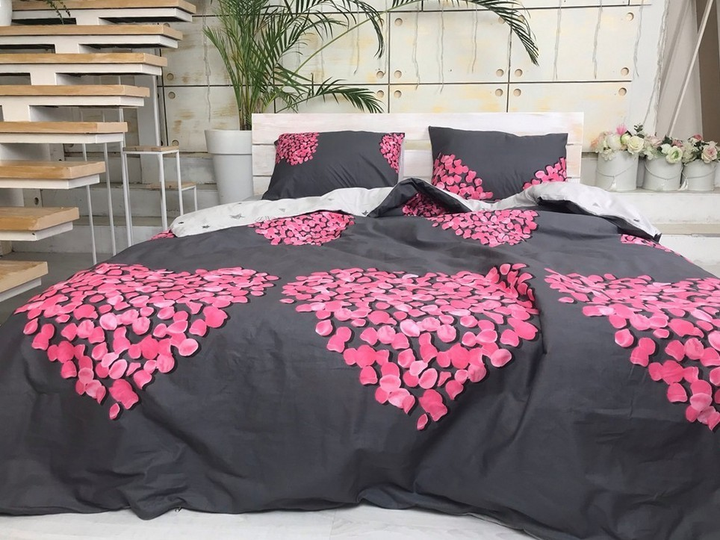 Постельное белье CottonTwill с лепестками роз Аморе Евро графит – фото ...