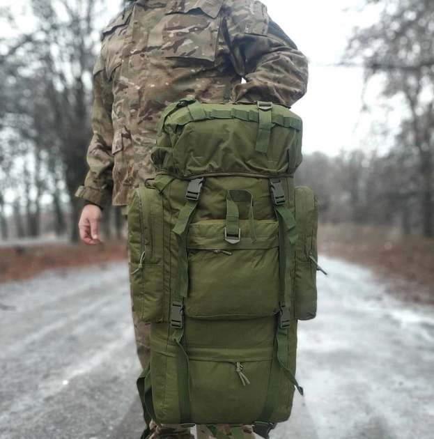 Рюкзак армійський тактичний Kronos Tactics-A21-Oliva військовий універсальний 70 л з дощовиком Оліва - зображення 2