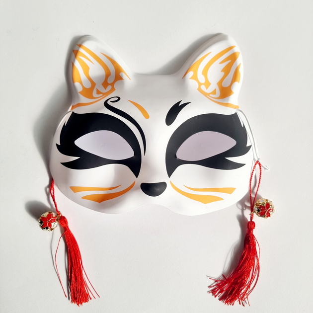 Маска Кицунэ Японской Лисы Kitsune черная с оранжевым, 18х17 см – фото ...