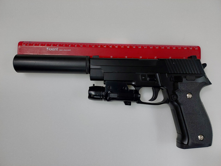 Спрінговий пістолет Galaxy металевий з глушником та лазером G.26A - зображення 1