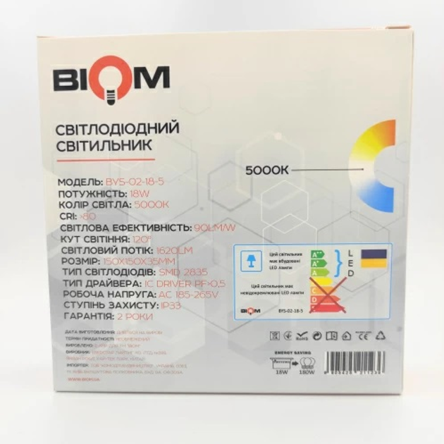 Светильник светодиодный Biom BYS-02-18-5 18w квадратный декор 5000К - изображение 2