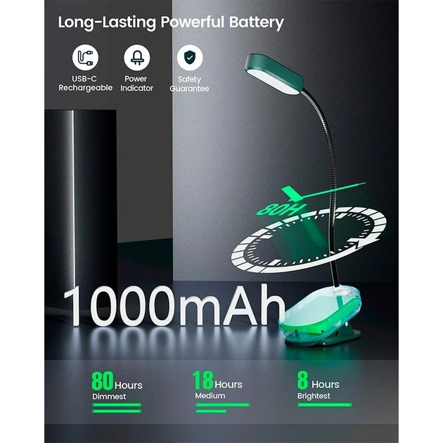 Лампа Glocusent Mini clip-on Book light |1600/3000/5000K, 80h|green - зображення 3