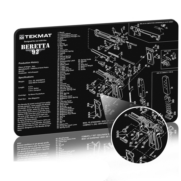 Коврик TekMat 28 x 43 см с чертежом Beretta 92 для чистки оружия 2000000117485 - изображение 2