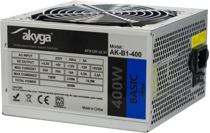 Блок живлення AKYGA power supply unit 400 W 20+4 pin ATX ATX Green (AK-B1-400) - зображення 1