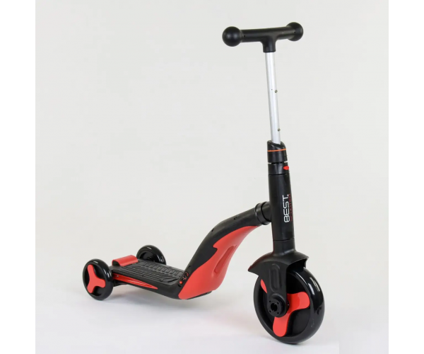Дитячий самокат беговел велосипед трансформер 3в1 Best Scooter 28828 Підсвічування і музика чорно-червоний - изображение 2