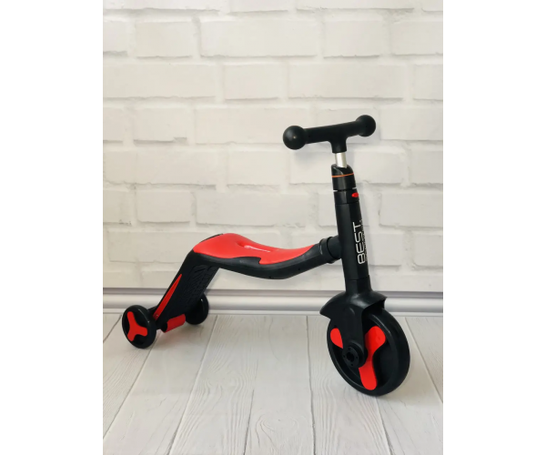 Дитячий самокат беговел велосипед трансформер 3в1 Best Scooter 28828 Підсвічування і музика чорно-червоний - изображение 3