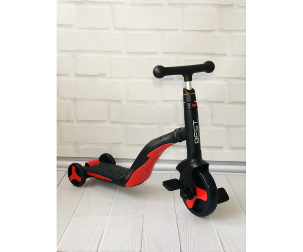 Дитячий самокат беговел велосипед трансформер 3в1 Best Scooter 28828 Підсвічування і музика чорно-червоний - изображение 7