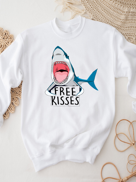 Акція на Світшот жіночий Love&Live Free Shark Kiss LLP03434 S Білий з принтом від Rozetka
