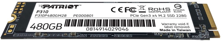 Patriot P310 480GB M.2 NVMe PCIe 4.0 3D NAND (TLC) (P310P480GM28) - зображення 3