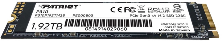 Dysk SSD Patriot P310 1.92 TB M.2 NVMe PCIe 3.0 3D NAND (TLC) (P310P192TM28) - obraz 4