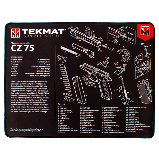 Коврик TekMat Ultra Premium 38 x 50 см с чертежом CZ-75 для чистки оружия 2000000117355 - изображение 1