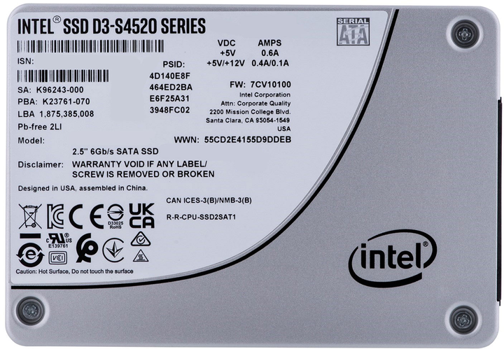 Dysk SSD Solidigm (Intel) S4520 1.92TB 2.5" SATAIII 3D NAND (TLC) (SSDSC2KB019TZ01) - obraz 1