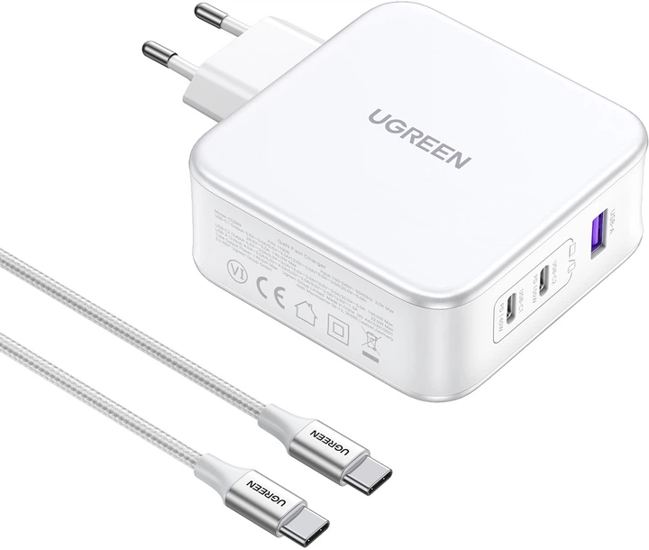 Мережевий зарядний пристрій Ugreen CD289 GaN Fast Charger 140Вт with Cable White (6941876213399) - зображення 3