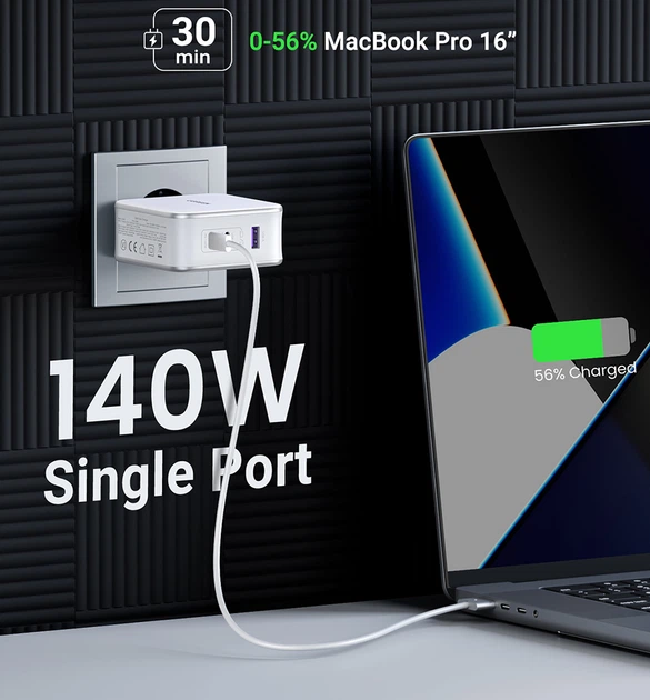 Мережевий зарядний пристрій Ugreen CD289 GaN Fast Charger 140Вт with Cable White (6941876213399) - зображення 5