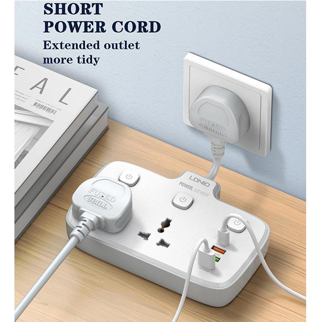 Удлинитель сетевой LDNIO SC2413 |20W/10A, 3USB/1Type-C, 2розетки, 2.5 см| Белый - Фото 5 Удлинитель сетевой LDNIO SC2413 |20W/10A, 3USB/1Type-C, 2розетки, 2.5 см| Белый - изображение 5